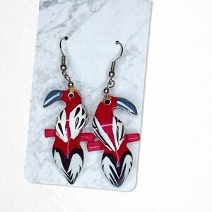 6123gc. Red Parrots Handpainted Earrings